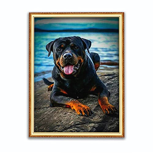 kreuzstich stickpackungen vorgedruckt bilder kinder erwachsene anfanger Rottweiler kreuzstich set diy 11ct Baumwolle Stoff Vorsortierte Garne SchlafzimmerInnendekoration (40×50cm) von wangcatcai