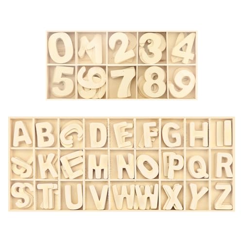 Holzbuchstaben Set,190 Stück Holzbuchstaben und Nummern,Holz Großbuchstaben Kinder Holz Zahlen Alphabet Nummer,Großbuchstaben A-Z,Zahlen0-9 fur DIY Party Heim Dekoration Displays und Kinderlernen von wangyun