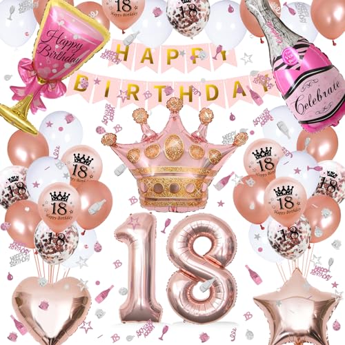 WAZIWE 18. Geburtstag Deko, Deko 18. Geburtstag Mädchen, Mädchen Geburtstagsdeko Pink, Luftballons 18. Geburtstag Mädchen Deko, Konfetti Geburtstag 18 MäDchen, Streudeko Geburtstag Deko 18 Geburtstag von waziwe