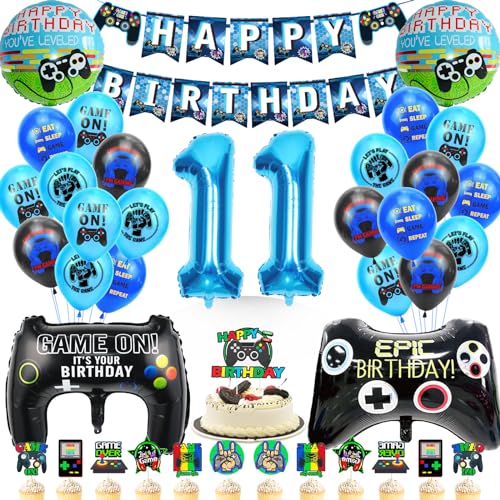 WAZIWE Gamer Deko Geburtstag 11 Jahre Junge, Luftballon 11 Geburtstag Junge, 11. Geburtstag Junge, Deko 11 Geburtstag Junge, Luftballons Kindergeburtstag Deko Jungen, Luftballons Kinder Geburtstag von waziwe