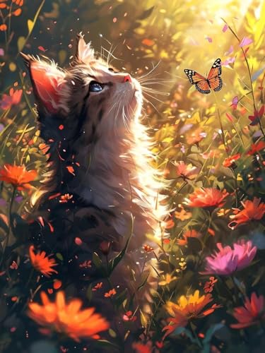 5D Diamond Painting Erwachsene Katze Schmetterling Diamant Painting Bilder, DIY Diamond Painting Kinder Crystal Art Stickerei Malerei Kits Home Büro Wall Weihnachtsdeko Geschenke 70x100cm t-2649 von wcusmmog