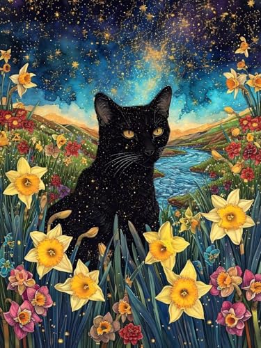 5D Diamond Painting Erwachsene Katze Sternenhimmel Diamant Painting Bilder, DIY Diamond Painting Kinder Crystal Art Stickerei Malerei Kits Home Büro Wall Weihnachtsdeko Geschenke 70x100cm t-2792 von wcusmmog