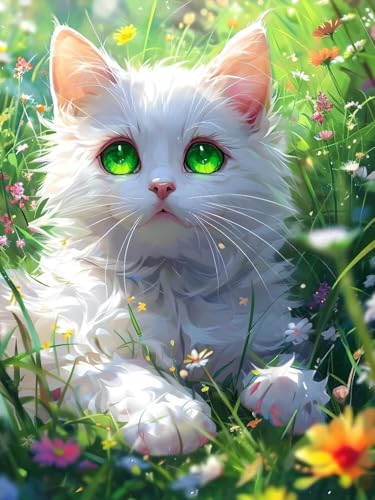 5D Diamond Painting Erwachsene Katze weiß Diamant Painting Bilder, DIY Diamond Painting Kinder Crystal Art Stickerei Malerei Kits Home Büro Wall Dekoration, Weihnachtsdeko Geschenke 100x150cm t-2541 von wcusmmog