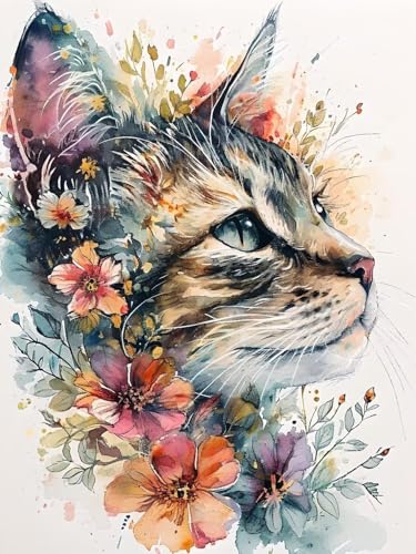 5D Diamond Painting Erwachsene Katzenblumen Diamant Painting Bilder, DIY Diamond Painting Kinder Crystal Art Stickerei Malerei Kits Home Büro Wall Dekoration, Weihnachtsdeko Geschenke 25x35cm t-2676 von wcusmmog