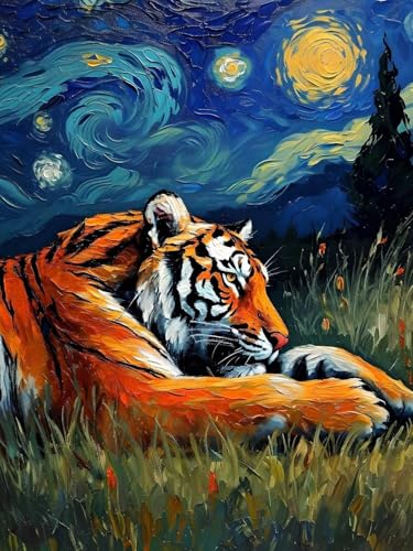 5D Diamond Painting Erwachsene Tiger Star Diamant Painting Bilder, DIY Diamond Painting Kinder Crystal Art Stickerei Malerei Kits Home Büro Wall Dekoration, Weihnachtsdeko Geschenke 100x150cm t-2343 von wcusmmog