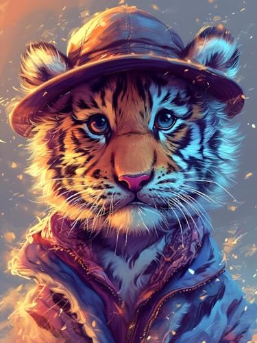 5D Diamond Painting Erwachsene Tiger süß Diamant Painting Bilder, DIY Diamond Painting Kinder Crystal Art Stickerei Malerei Kits Home Büro Wall Dekoration, Weihnachtsdeko Geschenke 70x100cm t-2275 von wcusmmog