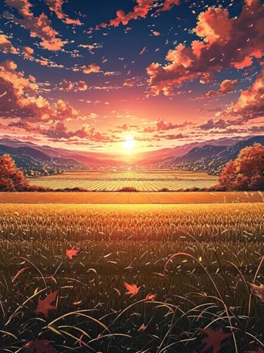 5D Diamond Painting Erwachsene Weizenfeld Sonnenuntergang Diamant Painting Bilder, DIY Diamond Painting Kinder Crystal Art Stickerei Malerei Kits Home Büro Wall Weihnachtsdeko Geschenke 70x100cm t2517 von wcusmmog