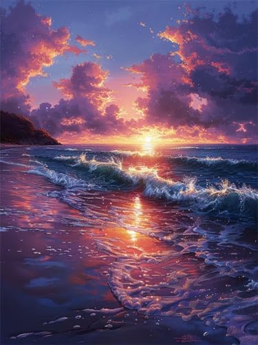 5D Diamond Painting Erwachsene Wellen bei Sonnenuntergang Diamant Painting Bilder, DIY Diamond Painting Kinder Crystal Art Stickerei Malerei Kits Home Büro Wall Weihnachtsdeko Geschenke 70x100cm t2440 von wcusmmog