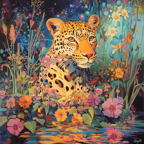 DIY Leopard Diamond Painting Erwachsene, 5D Blume Diamant Painting Bilder Kinder Anfänger, Mosaik Bastelset Erwachsene Diamanten Malerei Stickerei Kreuzstich Geschenk Home Wand Dekor 80x80 cm V-27 von wcusmmog