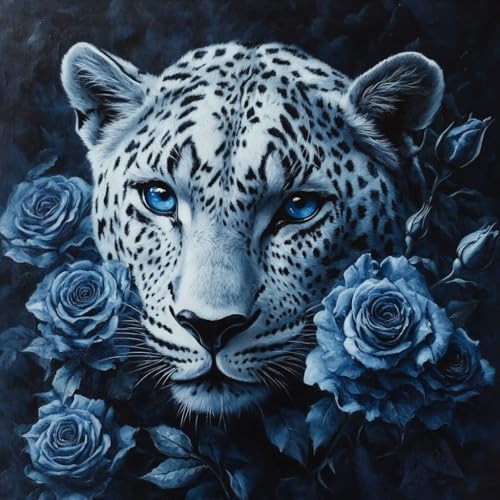 DIY Leopard Diamond Painting Erwachsene, 5D Rose Diamant Painting Bilder Kinder Anfänger, Mosaik Bastelset Erwachsene Diamanten Malerei Stickerei Kreuzstich Geschenk Home Wand Dekor 50x50 cm V-30 von wcusmmog