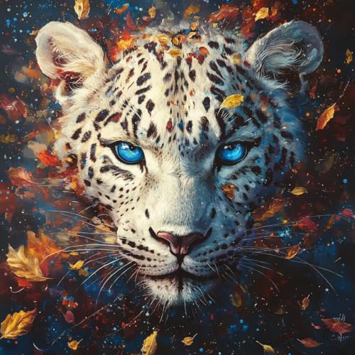 DIY WeißEr Tiger Diamond Painting Erwachsene, 5D Blatt Diamant Painting Bilder Kinder Anfänger, Mosaik Bastelset Erwachsene Diamanten Malerei Stickerei Kreuzstich Home Wand Dekor 80x80 cm V-19 von wcusmmog