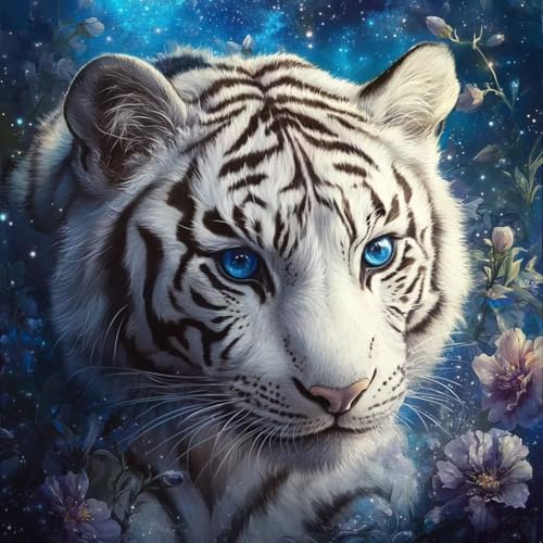 DIY WeißEr Tiger Diamond Painting Erwachsene, 5D Blume Diamant Painting Bilder Kinder Anfänger, Mosaik Bastelset Erwachsene Diamanten Malerei Stickerei Kreuzstich Home Wand Dekor 80x80 cm V-16 von wcusmmog