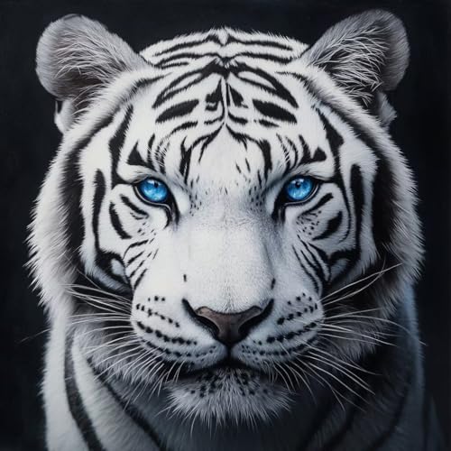 DIY WeißEr Tiger Diamond Painting Erwachsene, 5D Tier Diamant Painting Bilder Kinder Anfänger, Mosaik Bastelset Erwachsene Diamanten Malerei Stickerei Kreuzstich Geschenk Home Wand Dekor 80x80 cm V-14 von wcusmmog