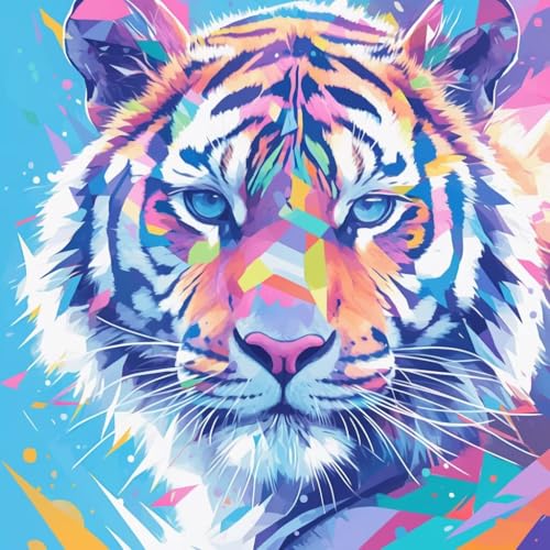 Diamond Painting Erwachsene Farbe, Diamant Painting Tiger Bilder 5D DIY Diamant Bastelset Erwachsene Anfänger, Geeignet Als Frauen Geschenk und Wohnzimmer Schlafzimmer Wand Dekoration 60x60 cm V-67 von wcusmmog