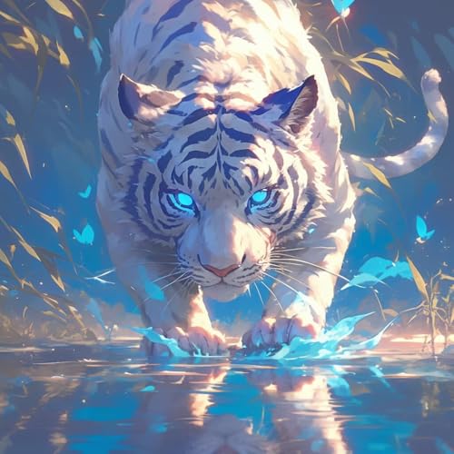 Diamond Painting Erwachsene WeißEr Tiger, Diamant Painting Tier Bilder 5D DIY Diamant Bastelset Erwachsene Anfänger, Geeignet Als Geschenk und Wohnzimmer Schlafzimmer Wand Dekoration 20x20 cm V-13 von wcusmmog