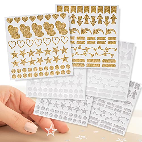 WEDDLYN® – Sticker in gold silber weiß Glitzer – moderne Formen & Farben – Aufkleber – kreativ kombinierbar – Sticker Set für Bullet Journal, Scrapbook, Fotoalbum, Gästebuch Hochzeit, Erwachsene von weddlyn