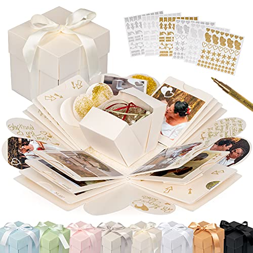 weddlyn® – Überraschungsbox – hochwertiges Papier & Verarbeitung – Explosionsbox mit modernen Stickern und Stift – Diy Box – Explosionsbox Hochzeit inkl. Anleitung – creme weiß (glänzend) von weddlyn