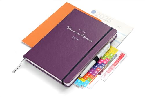 weekview Business Planner Premium 2025 A5+ berry edition + Tafelkalender, Sticker, Griffregister, Froschtasche, Stiftschlaufe, Stift, Gmund Notizheft, Wochen-Monatsübersicht, Quartalsplanung, Notizen von weekview