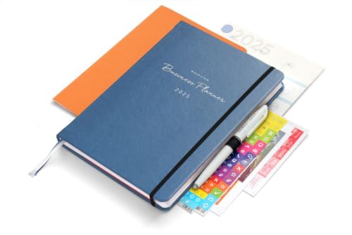 weekview Business Planner Premium 2025 A5+ blue edition mit Tafelkalender, Sticker, Griffregister, Froschtasche, Stiftschlaufe, Stift, Gmund Notizheft, Wochen-Monatsübersicht, Quartalsplanung, Notizen von weekview