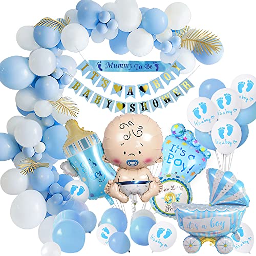 Baby Shower Dekorationen Junge, Babyparty Deko Junge mit Babyshower Boy set, Blauen Deko Babyparty Junge luftballons, Its a Boy Banner, luftballons baby für Baby Shower Babyparty Junge Deko Mehrweg von weeyin