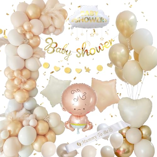 BabyParty Deko, Baby Shower Deko Neutral Mädchen Junge, Beige Oh Baby Deko Baby Luftballons, Gender Reveal Deko, Babyparty Ballon für Baby Shower Deko Boy Girl von weeyin