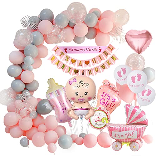 Baby Shower Dekorationen Mädchen, Babyparty Mädchen Dekoration mit Rosa Baby Luftballons mädchen, Its a Girl Banner, Baby Luftballons für Baby Party Dekoration Mädchen Baby Shower Deko Mehrweg von weeyin