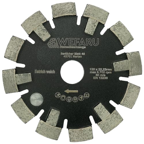 WEFARU Diamant Frässcheibe 130 x 17 x 12x 22,23mm – Blocksegment, extrem scharf für Fußbodenheizung, für abrasive Estriche wie bspw. weiche Sand/Zement-Estrich, Anhydrit Estriche von wefaru