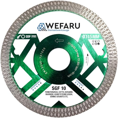 WEFARU Profi Diamanttrennscheibe 115mm x 22,23 SGF für Fliesen, Feinsteinzeug, Keramik Diamant Fliesenscheibe extra dünn von wefaru