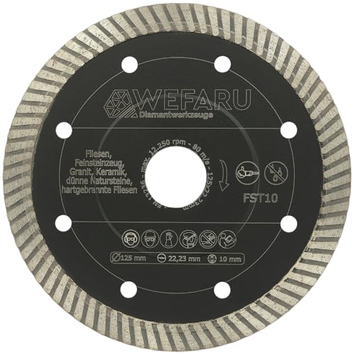 WEFARU Profi Diamanttrensncheibe 125 mm – Fliesen, Keramik & Feinsteinzeug | FST 10 | Hohe Schnittgeschwindigkeit & Sauberer Schnitt | Turbo Schneidrand | Diamantscheibe für Winkelschleifer von wefaru