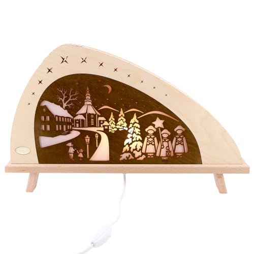 weigla - Dekoleuchte original Erzgebirge I Motiv Weihnachten in Seiffen I 1 LED Lampe I 0,8 W, E14 I Weihnachtsdeko innen I Weihnachtsbeleuchtung aus Holz I Fensterdeko von weigla