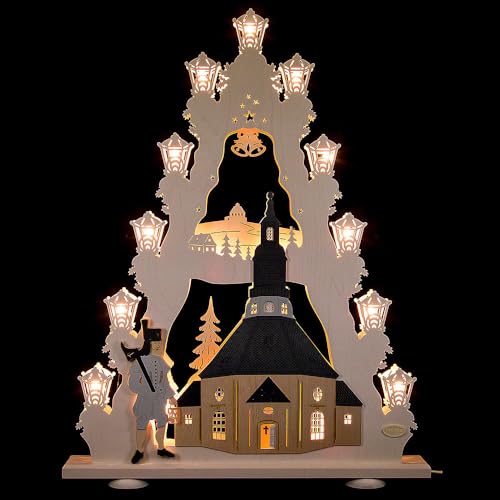 weigla - Lichterspitze original Erzgebirge I Motiv Seiffener Kirche I LED Lichterbogen Weihnachten I 15 Lampenkerzen + 1 Ersatzlampe I 15 x 16 V, 0,2 W, E10 I beleuchtete Weihnachtsdeko innen von weigla