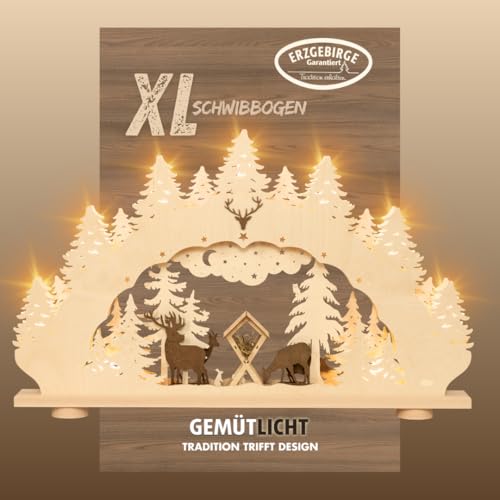 weigla - Schwibbogen XL original Erzgebirge I LED Lichterbogen Weihnachten I 9 Lampenkerzen I 9 x 1 W, E14 I beleuchtete Weihnachtsdeko innen I aus Holz von weigla