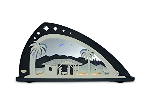 weigla - Schwibbogen original Erzgebirge I Motiv Bethlehem I LED-Lichterbogen Weihnachten I Größe 66 x 33,8 x 6 cm I Inklusive Beleuchtung I beleuchtete Weihnachtsdeko innen I aus Holz von weigla