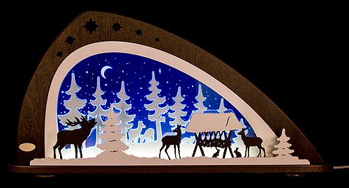 weigla - Schwibbogen original Erzgebirge I Motiv Waldtiere I LED-Lichterbogen Weihnachten I Größe 66 x 33,8 x 6 cm I Inklusive Beleuchtung I beleuchtete Weihnachtsdeko innen I aus Holz von weigla