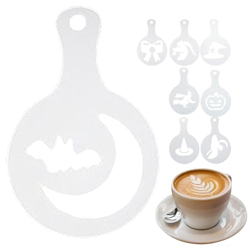 8 Stücke Halloween Kaffee Schablonen Cookie Stencils, Kaffee Dekoration Schablonen Painting Stencils Templates,Backvorlagen Für Halloween Decor Bastelarbeiten,Torten Schablone Torte Templates von weiting