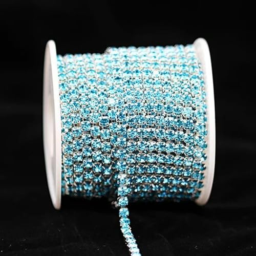 1 Yard 10 Yards/Rolle SS6-SS18 glänzende Kristall-Strasskette zum Aufnähen und Aufkleben für Kleidung, Schmuck, Bekleidungszubehör, Zierkette für Tassen, Silber B Seeblau, SS16, 4 mm, 10 Yards von wejiay