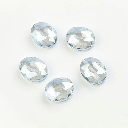 10 Stück 16 x 20 mm Kristallperlen, Charms, Basteln, Rinderaugen-Form, ovale Glasperlen, Stein für die Herstellung von DIY-Schmuck, hellblau/grau von wejiay