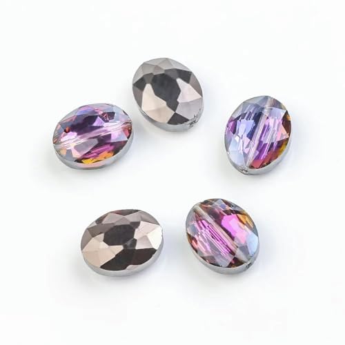 10 Stück 16 x 20 mm Kristallperlen, Charms, Basteln, Rinderaugenform, ovale Glasperlen, Stein für die Herstellung von DIY-Schmuck, Halbgewehr, Schwarz, Lila von wejiay