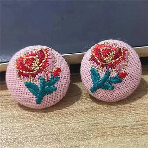 10 Stück 23 mm Stickerei Blume Flatback Stoff überzogene runde Knöpfe Home Garden Crafts Cabochon Scrapbooking DIY Handwerk-10 Stück rosa von wejiay