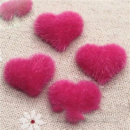 20 Stück flache, mit haarigem Stoff überzogene Herzknöpfe für Heim und Garten, Basteln, Cabochon, Scrapbooking, Hot Pink, 20 Stück von wejiay