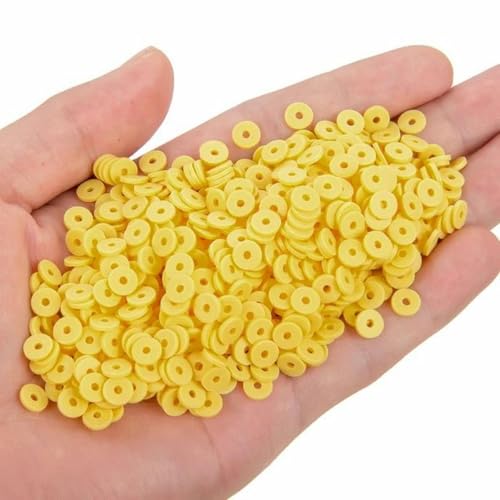 200 Stück–800 Stück/Beutel 6 mm flache runde Polymer-Tonperlen, Chip-Scheibe, lose Abstandshalter, handgefertigte Perlen für die Herstellung von DIY-Schmuckarmbändern-Gelb_a-6 mm-200 Stück von wejiay