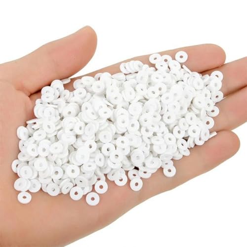 200 Stück–800 Stück/Beutel 6 mm flache runde Polymer-Tonperlen, Chip-Scheibe, lose Abstandshalter, handgefertigte Perlen für die Herstellung von DIY-Schmuckarmbändern-Weiß_a-6 mm-400 Stück von wejiay