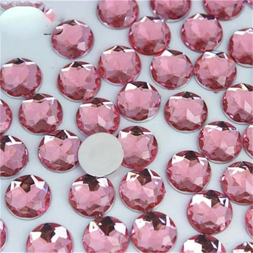 300 Stück 10 mm bunte runde Acryl-Strassbesätze mit flacher Rückseite, Steine und Kristalle zum Selbermachen, Zubehör für Hochzeitskleider-Rosa-10 mm von wejiay