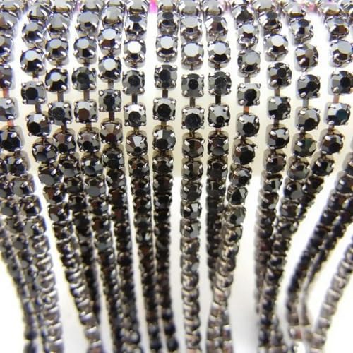 Champagnergoldene Basis, Glaskristall-Strasskette, 2 mm, 2,5 mm, 2,8 mm, 3 mm, 4 mm, hohe Dichte, zum Aufnähen und Aufkleben, DIY-Besatz-Schwarz Schwarz-SS10, 2,8 mm, 10 Yards von wejiay