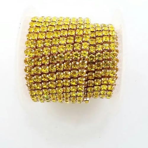 Champagnergoldfarbene Glaskristall-Strasskette mit Krallenbasis, 2 mm, 2,5 mm, 2,8 mm, 3 mm, 4 mm, hohe Dichte, zum Aufnähen und Aufkleben, DIY-Besatz-Citrin-SS10, 2,8 mm, 2 Yards von wejiay