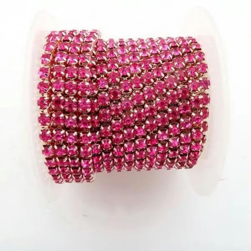 Champagnergoldfarbene Glaskristall-Strasskette mit Krallenbasis, 2 mm, 2,5 mm, 2,8 mm, 3 mm, 4 mm, hohe Dichte, zum Aufnähen und Aufkleben, DIY-Besatz-Fuchsia-SS8, 2,5 mm, 2 Yards von wejiay