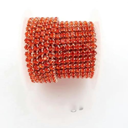 Champagnergoldfarbene Glaskristall-Strasskette mit Krallenbasis, 2 mm, 2,5 mm, 2,8 mm, 3 mm, 4 mm, hohe Dichte, zum Aufnähen und Aufkleben, DIY-Besatz-Orange-SS12, 3 mm, 2 Yards von wejiay