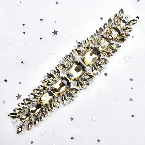 Kristall-Strass-Applikation für Brautkleider, Gürtel, Glas-Diamant-Blumenbesatz, Kette zum Aufnähen auf Kleidung, Schuhe, Taschen, Accessoires, Stil 15, 5 x 20,5 cm, 1 Stück von wejiay