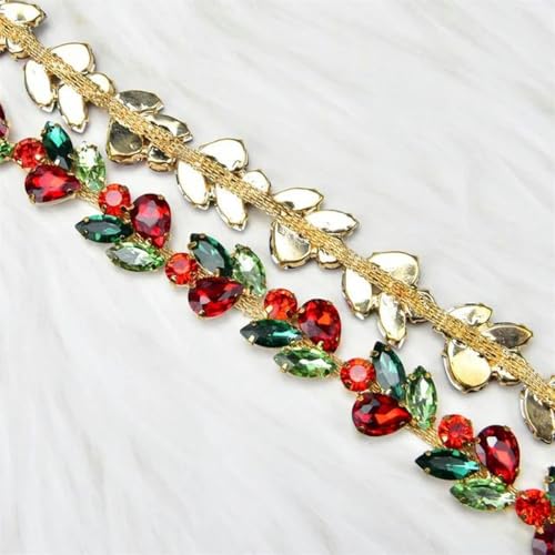 Yard Opalkristall AB Rot Grün Farbe Glas Strass Gold Metall Kette Blumenbesatz Aufnäher Applikation DIY Kleidungszubehör-Stil 2 von wejiay