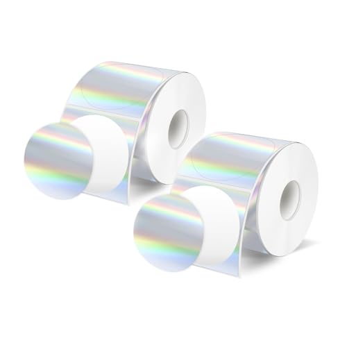 Wenrescry 300 Stück Holographic Silver Thermo-Etiketten, 50x50 mm, Runde Aufkleber für DIY-Logo, QR-Code und Namensschild, wasserfest, ölbeständig, langlebig von wenrescry